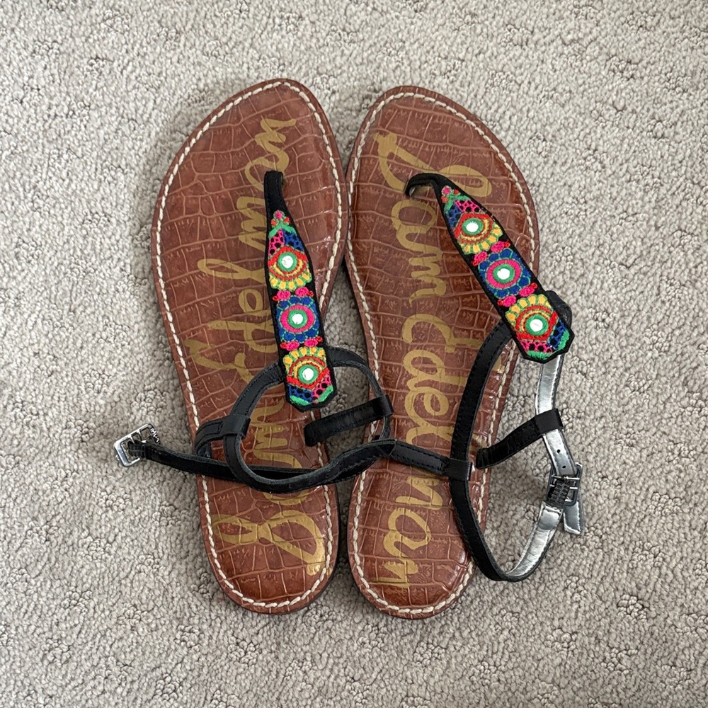 Sam Edelman Black Sandals with Colorful Beadwork